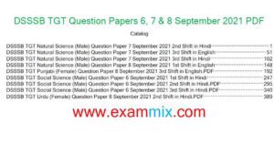 DSSSB TGT Question Papers 6, 7 & 8 September 2021 PDF