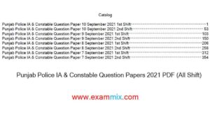 Punjab Police IA & Constable Question Papers 2021 PDF (All Shift)